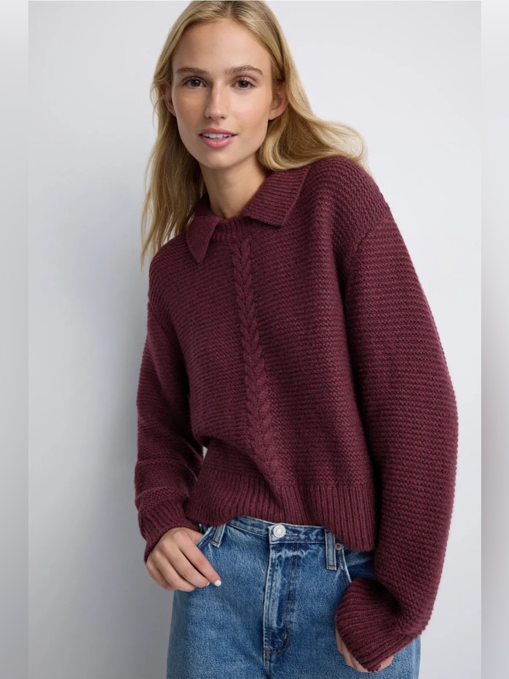 *Flawed RTR Marine Layer Everly Cable Collared Pullover Sweater (0414)